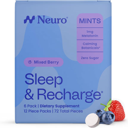 Sleep & Recharge Meltaway Mints - Contains Melatonin 1 Mg, Chamomile & Elderberry - Travel Aid for Nighttime Relaxation & Healthy Sleep Cycle - Mixed Berry, 72 Ct