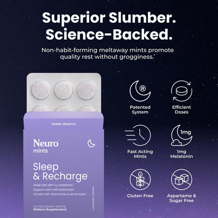 Sleep & Recharge Meltaway Mints - Contains Melatonin 1 Mg, Chamomile & Elderberry - Travel Aid for Nighttime Relaxation & Healthy Sleep Cycle - Mixed Berry, 72 Ct