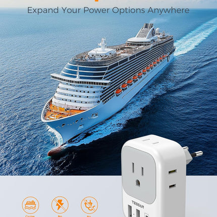 2-Pack European Plug Adapter with 4 Outlets & 3 USB Ports - Ideal for Travel in Italy, Spain, France, Germany & More!