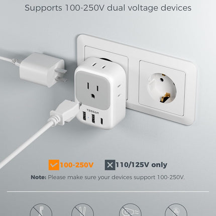 2-Pack European Plug Adapter with 4 Outlets & 3 USB Ports - Ideal for Travel in Italy, Spain, France, Germany & More!